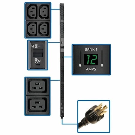 Eaton Tripp Lite Series 5.8kW Single-Phase Local Metered PDU, 200-240V Outlets 8 C19 and 40 C13, PDUMV30HV2