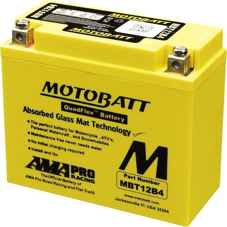 Motobatt 11Ah 150 CCA AGM Powersports Battery replaces YTX12B YT12BBS MBT12B4