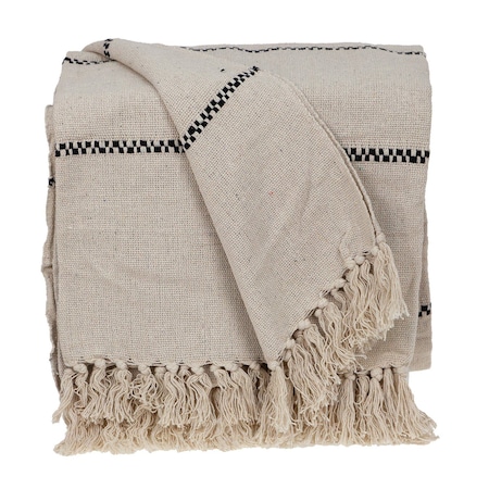 Homeroots 52" X 67" Beige and Black Woven Cotton Striped Throw Blanket with Tassels 476211