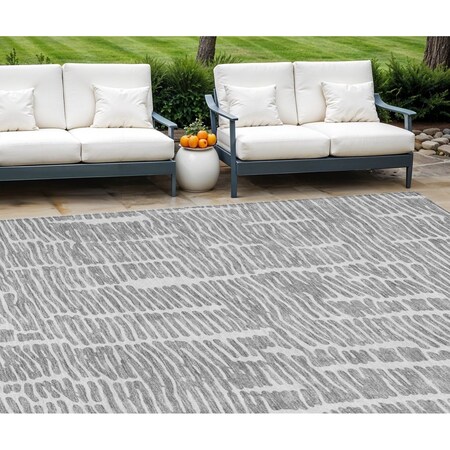 Homeroots 8' X 10' Gray And Ivory Abstract Washable Indoor Outdoor Area Rug 588513