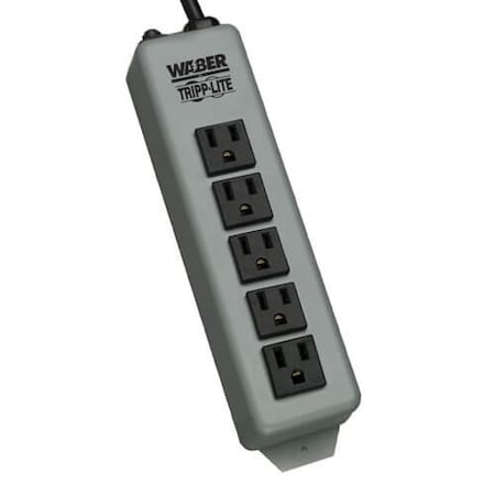 Tripp Lite Outlet Strip, Wall/Floor Mount, 5-15R, 5-15P, 15 ft., Gray 602-15