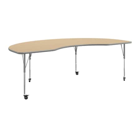 Flash Furniture Commercial Adjustable Height Kidney Activity Table with Locking Casters-LT NAT XU-A4896-KIDNY-LTNAT-T-A-CAS-GG