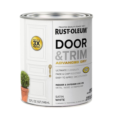 Rust-Oleum Stops Rust Door and Trim Advanced Dry Paint, White, Satin, 1 Qt. 369384