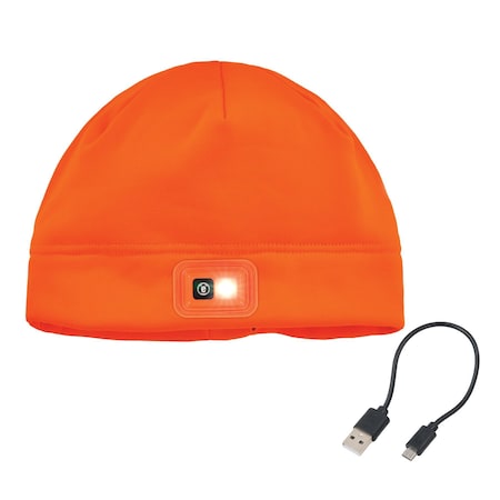 Ergodyne Orange Winter Skull Cap with LED Rechargeable Light 6801