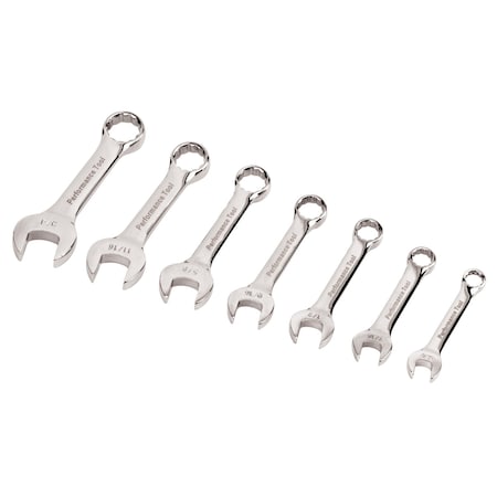 Performance Tool 7 pc. SAE Stubby Wrench Set, Fully Polished, Nickle Plated, Tight Access W30507