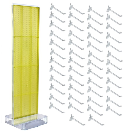 Azar Displays Yellow Two-Sided Pegboard Floor Display On Studio Base with 50 6in Clear Hooks 700770-YEL-6C50