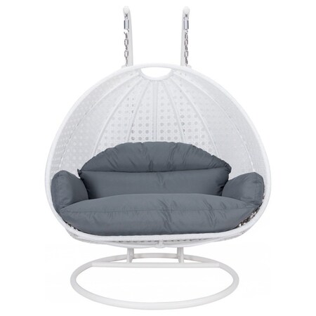 Leisuremod White Wicker Hanging 2 person Egg Swing Chair, Dark Grey ESCW-57DGR