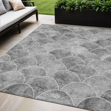 Homeroots 5' X 8' Gray Charcoal And Ivory Abstract Washable Indoor Outdoor Area Rug 577668