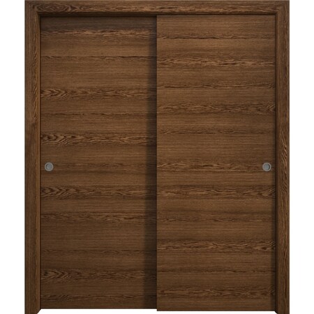 Sartodoors Sliding Closet Bypass Doors 36 x 80 inches, Ego 5000 Cognac Oak Veneer, Rails Hardware Set, Wood EGO5000DBD-DKO-36