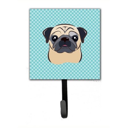 Carolines Treasures Checkerboard Blue Fawn Pug Leash and Key Holder BB1200SH4