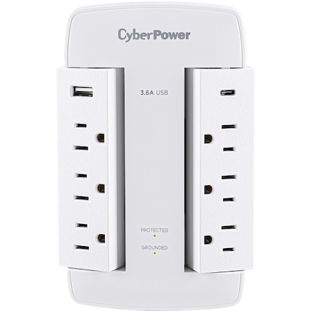 Cyberpower SWIVEL, 120V, 2 USB 3.6A TYPE A & C, 900J, WALL TAP, WHITE CSP600WSURC5