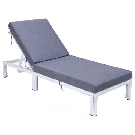 Leisuremod Chelsea Modern Outdoor Weathered Grey Chaise Lounge Chair With Blue Cushions CLWGR-77BU