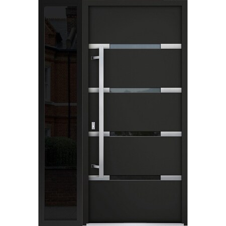 Vdomdoors Steel Door Deux 1105 Black Enamel Sidelight Exterior Window Sidelite Stainless Inserts Entry Door P DEUX1105EXD-BLK-W36+12 x H80-RH-I