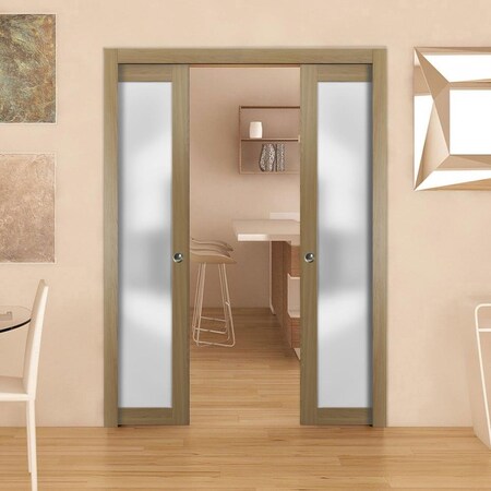 Sartodoors Sliding Double Pocket Door Frosted Tempered Glass Planum 2102 Solid Core Modern Interior PLANUM2102DP-HA-36