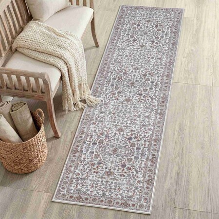Jonathan Y Subtlety Medallion All-Over Floral Border Non-Slip Washable Rose Clay/Ivory 2ft x 8ft Runner Rug WSH504H-28