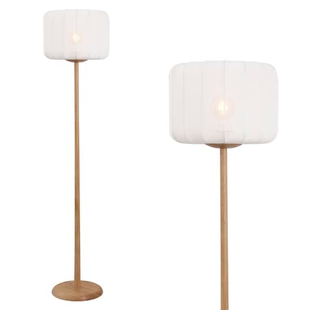 Jonathan Y Maryna 59.5 in. Minimalist Modern Teahouse Wood w/Ribbed Cocoon Pumpkin Shade LED Floor Lamp, White/L JYL4200B