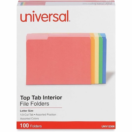 Universal Universal Recycled Interior File Folders, 1/3 Cut Top Tab, Letter, Assorted, 100/Box UNV12306***