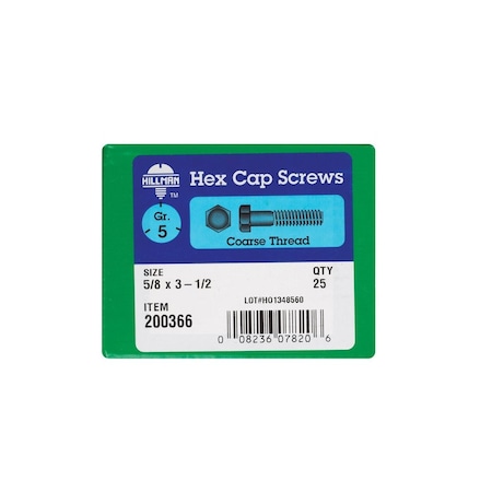 Hillman Hex Head Cap Screw 5/8 in D X 3 1/2 in L Heat Treated Zinc Steel Heat Treated Zinc 200366