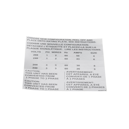 Garland Decal/Label, Electrical/Phase Conversion, English/French 4533009