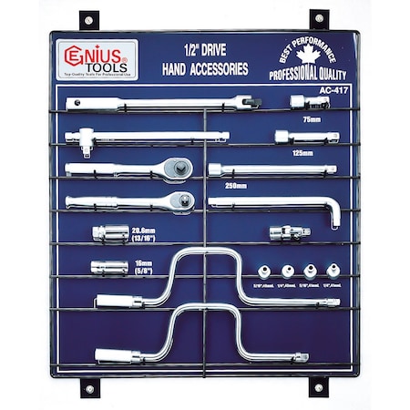Genius Tools 17PC 1/2in Dr. Accessories Display Board AC-417
