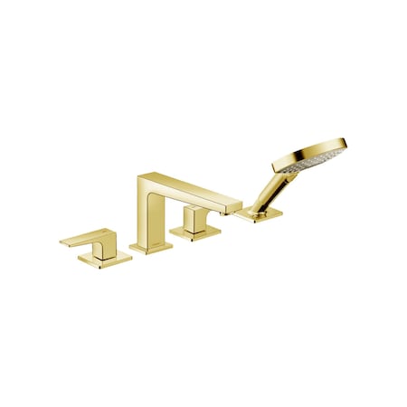 Hansgrohe Metropol 4-Hole Roman Tub Set Trim with Lever Handles and 1.75 GPM Handshower in Brushed Gold Optic 32557251