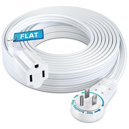 Maximm 30ft 360 degrees Flat Plug Extension Cord, Slim Low Profile Design, White ADW-360-31F30-16W0