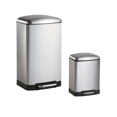 Happimess Ashley Rectangular 8-Gallon Trash Can with Soft-Close Lid with FREE Mini Trash Can, Platinum SIlver HPM1008A