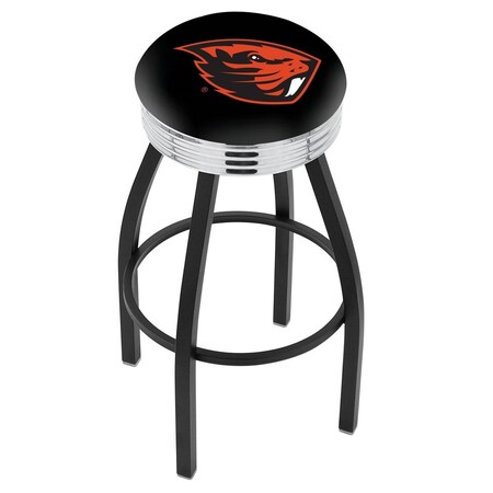 Holland Bar Stool Co 30" Blk Wrinkle Oregon State Swivel Bar Stool, Chrome Ring L8B3C30OregSt