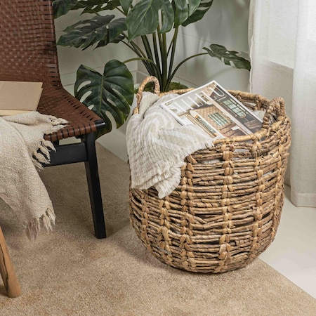 Happimess Laurel 19.49in Bohemian Hand-Woven Abaca Hamper Basket with Handles, Natural BSK1003A