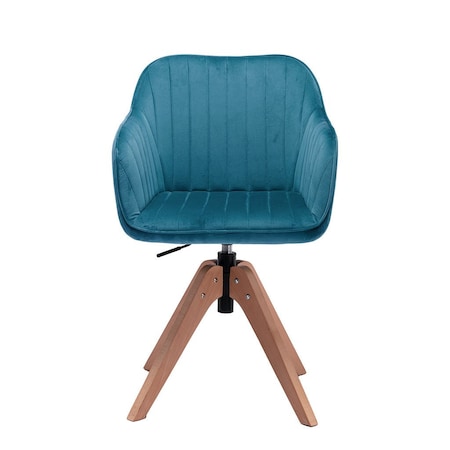 Homeroots Tufted Teal Blue and Natural Upholstered Velvet Dining Arm Chair 521185