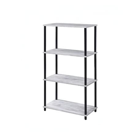 Homeroots 44" Antiqued White And Black Distressed Metal and Wood Four Tier Etagere Bookcase 486301