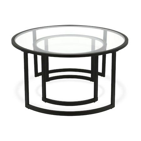 Homeroots Set of Two Black Glass And Steel Round Sled Nested Coffee Tables 520912