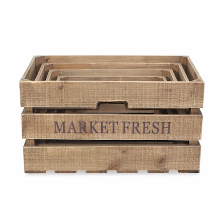 Homeroots Set of Four Brown Solid Wood Crate, 4PK 487672