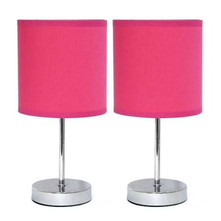 Homeroots Set of Two 12" Silver Metal Table Lamp With Hot Pink Drum Shade 642866