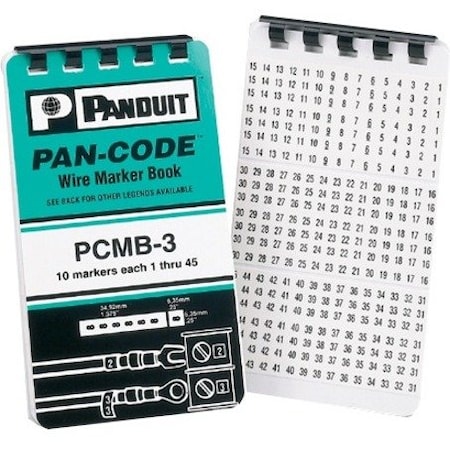 Panduit Pre-Printed WM Book, Vinyl Cloth, .22" W x 1.38" L, 0-9, PCMB-25 PCMB-25