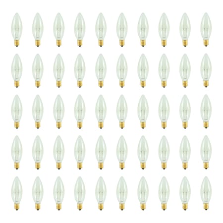 Bulbrite 25w Dimmable Clear B8 Torpedo 25mm Incandescent Lght Bulb Candelabra (E12) Bse, 2700K Warm Wht, 50PK 861985
