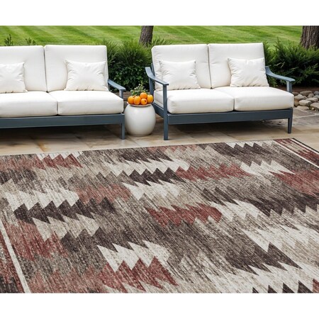 Homeroots 9' X 12' Brown And Ivory Southwestern Washable Indoor Outdoor Area Rug 587342