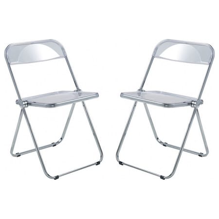 Leisuremod Lawrence Acrylic Folding Chair with Metal Frame, Clear, 2PK LF19CL2