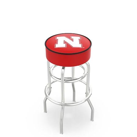 Holland Bar Stool Co 25" 4" Nebraska Cushion Seat, Double-Ring Chrome Swivel Bar Stool L7C125NebrUn
