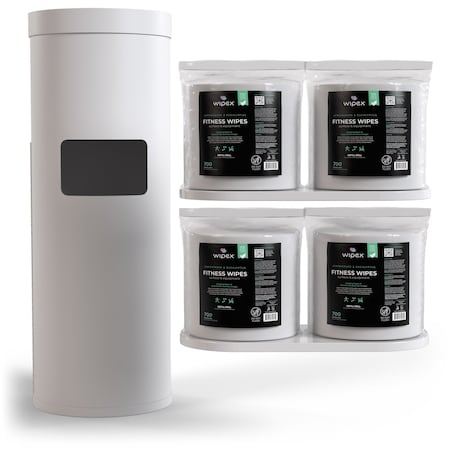 Wipex Plant-Based Fitness Wipes 700ct Bundle, 4 Rolls + White Floor Dispenser w/ Trash Can WX72262WFD4LERP