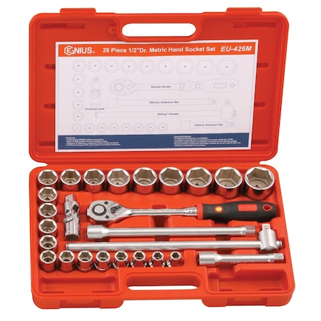 Genius Tools 26PC 1/2in Dr. Metric Hand Socket Set EU-426M
