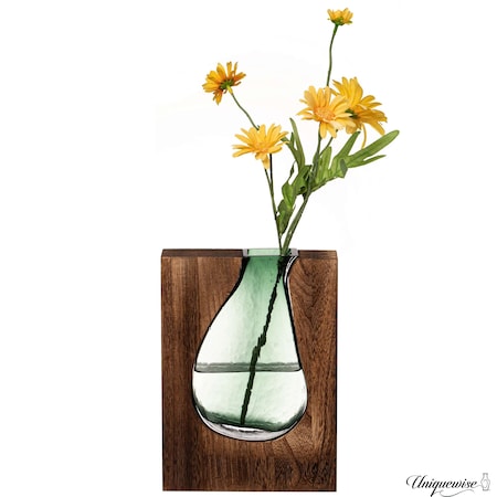 Uniquewise 10-Inch Wood and Glass Inlay Vase - Merging the Natural Warmth and Texture of Wood with the QI004737.S