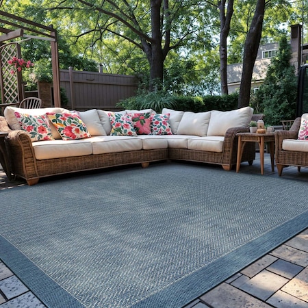World Rug Gallery Contemporary Bordered Weather Resistant Reversible Indoor/Outdoor Rug 7 ft 10 in x 10 ft Blue WR111BLUE8X10