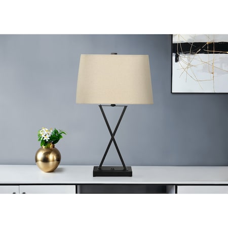 Monarch Specialties Lighting, 25 in.H, Table Lamp, Usb Port, Black Metal, Beige Shade, Transitional I 9638