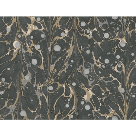 York Wallcoverings Marbled Endpaper Black and Gold Wallpaper NV5591
