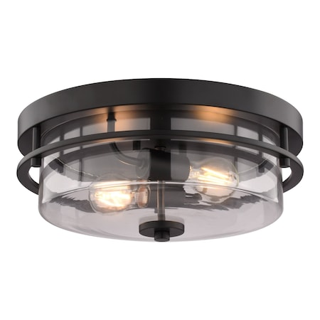 Vaxcel Grace 2-Light Flush Mount Ceiling Light, Matte Black, Clear Glass, 14.75-In. C0378