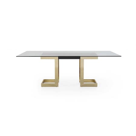 Homeroots 87" Clear And Gold Glass And Stainless Steel Double Pedestal Base Dining Table 370725