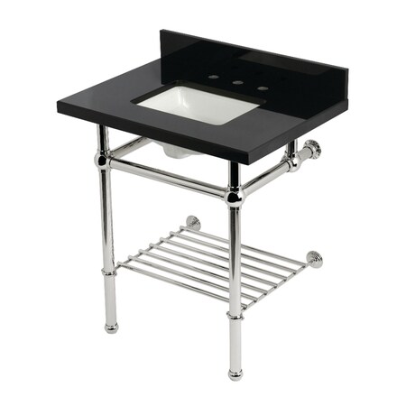 Kingston Brass 30-Inch Black Granite Console Sink with Brass Legs and Shelf, 8-Inch, 3-Hole KVPK30KBSQB6