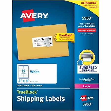 Avery TrueBlock Shipping Labels, Sure, PK2500 5963