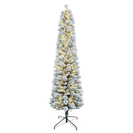 Puleo Asia Ltd Toronto Flocked Tree, 7-1/2 ft H, Pine Family, Plug-In, Incandescent, Clear Light TFP-75C350-K